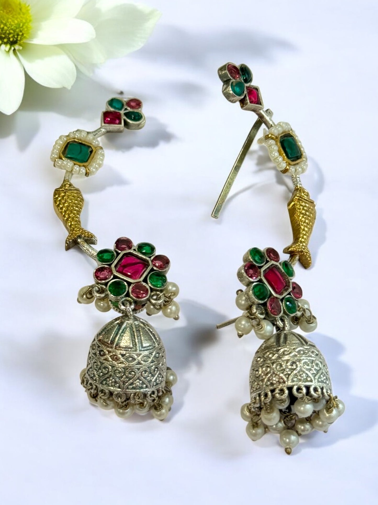 RED GREEN ZHUHI GERMAN SILVER EAR CUFF