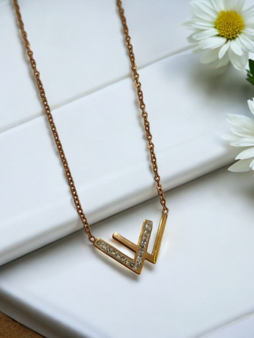 ROSE GOLD CHAIN WITH SHINY DIAMOND W SHAPE PENDENT