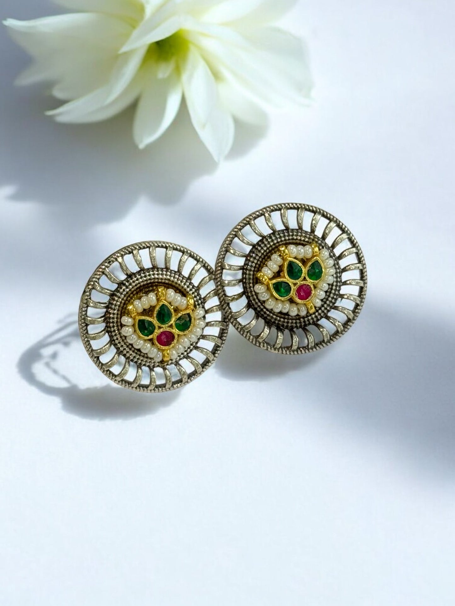 ROUND IVONA GERMAN SILVER EARRINGS