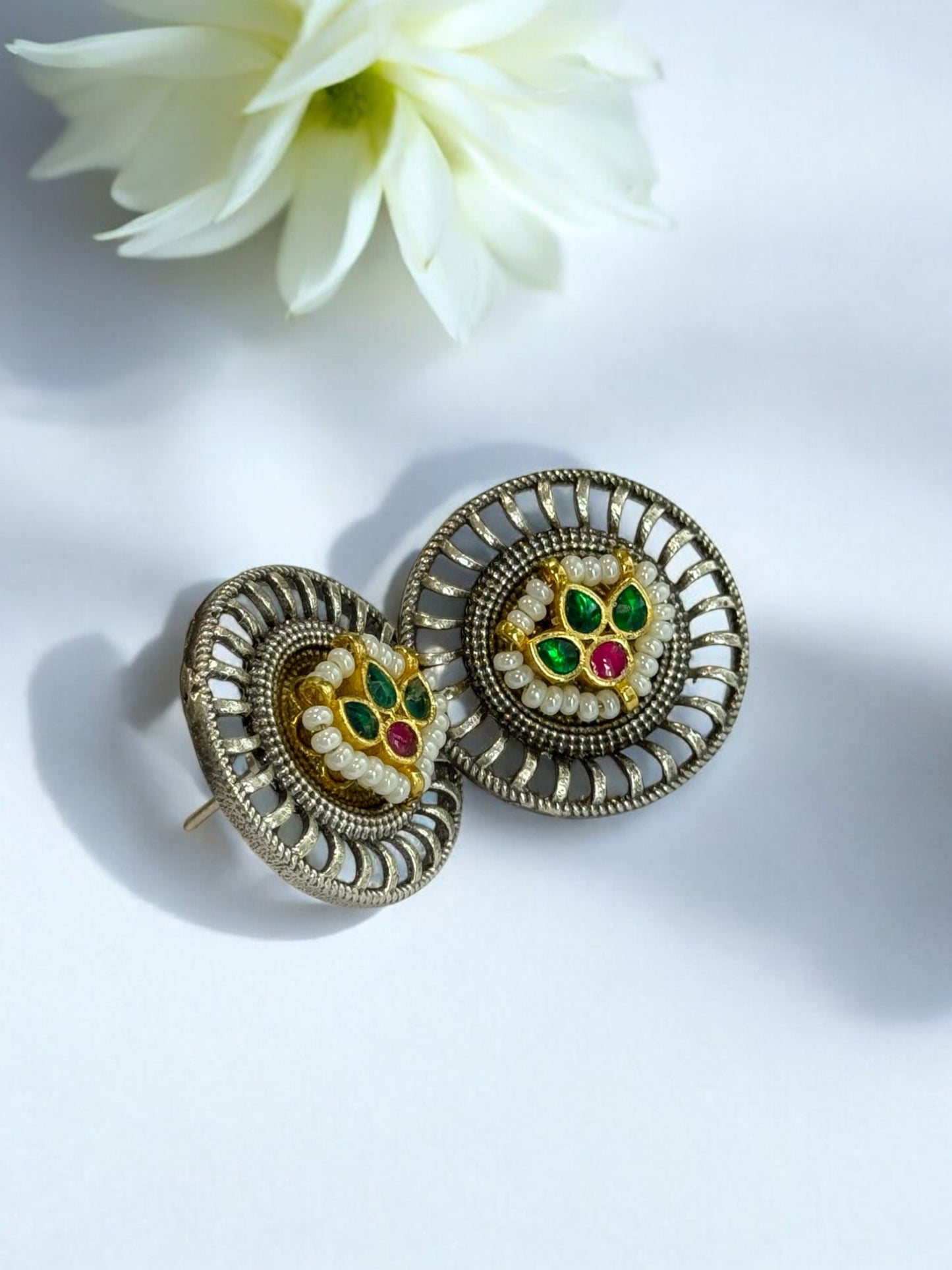 ROUND IVONA GERMAN SILVER EARRINGS