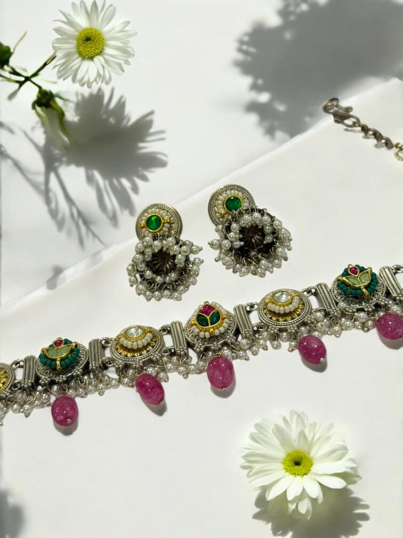 RUBY ARINA GERMAN SILVER JEWELLERY SET