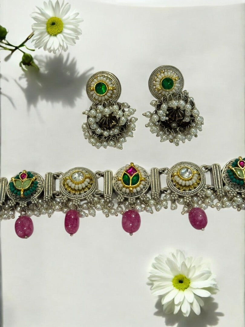 RUBY ARINA GERMAN SILVER JEWELLERY SET