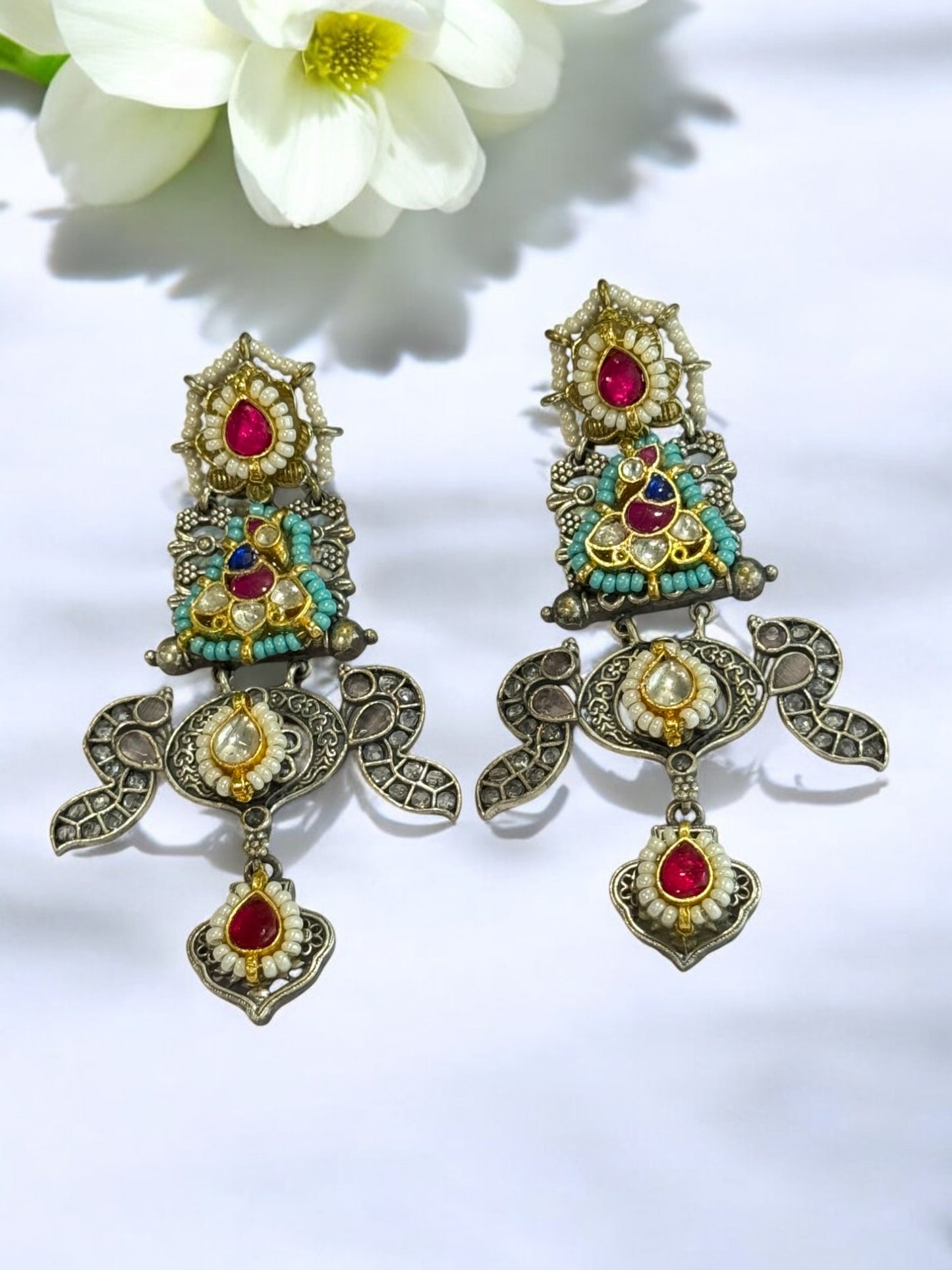 RUBY JANSYA GERMAN SILVER EARRINGS