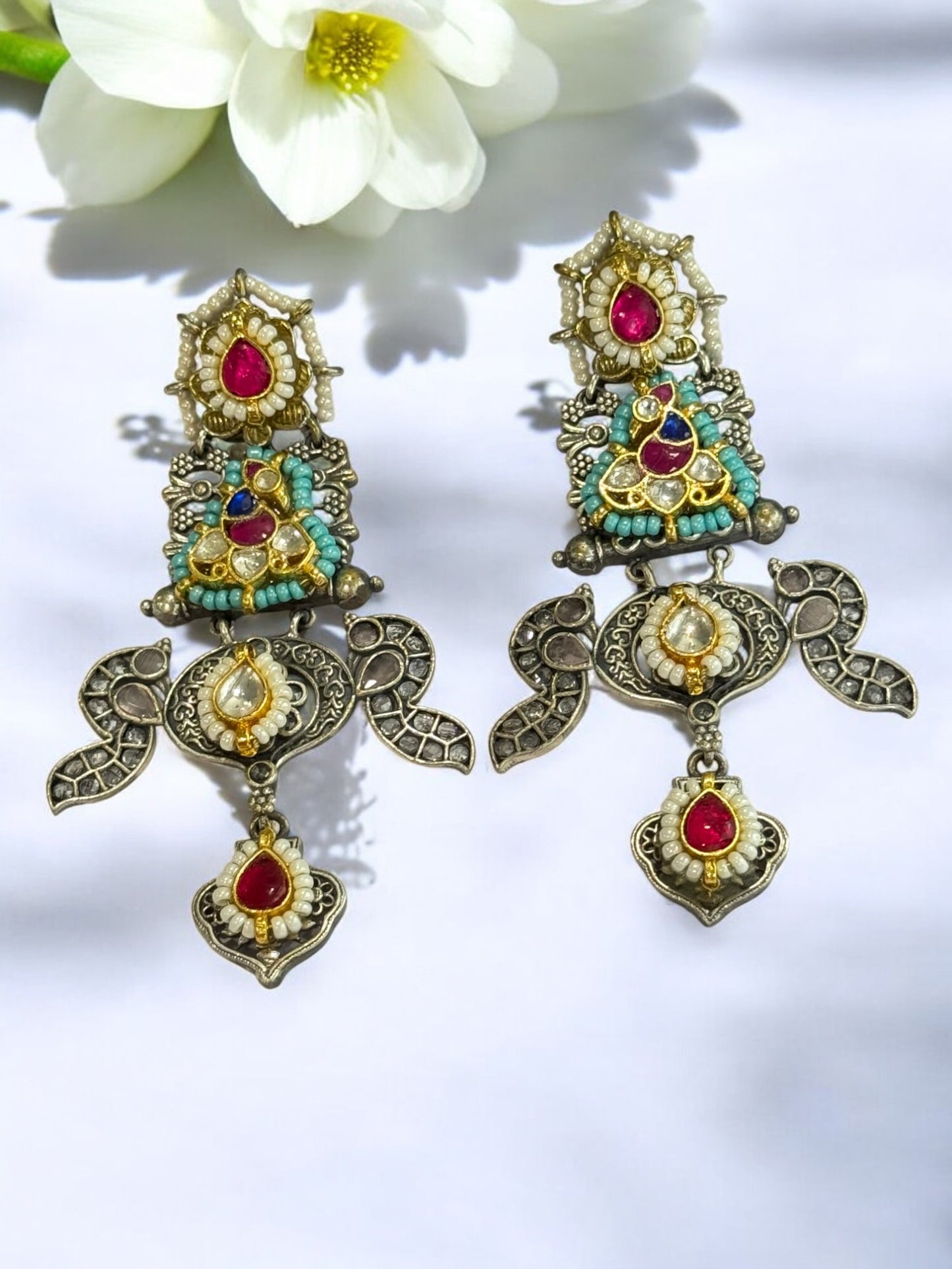 RUBY JANSYA GERMAN SILVER EARRINGS