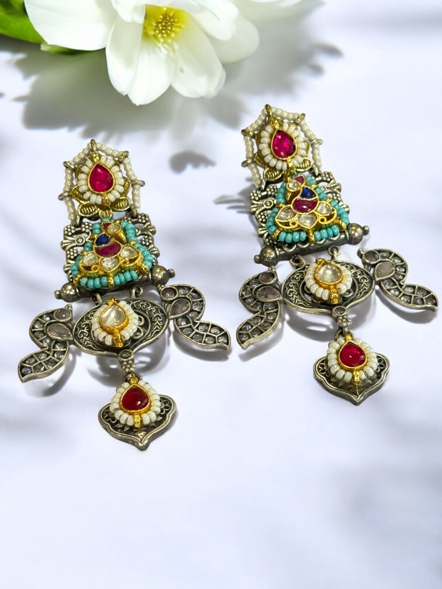 RUBY JANSYA GERMAN SILVER EARRINGS