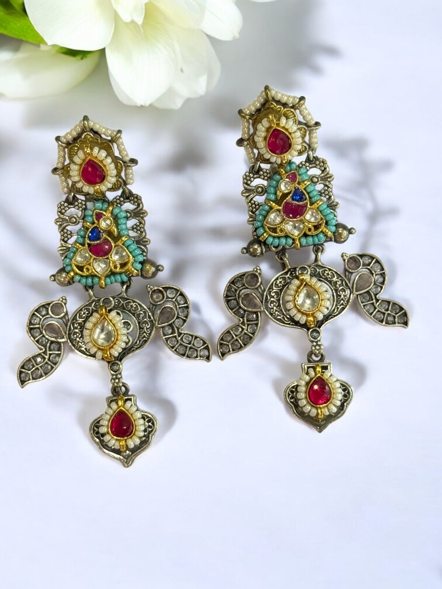 RUBY JANSYA GERMAN SILVER EARRINGS