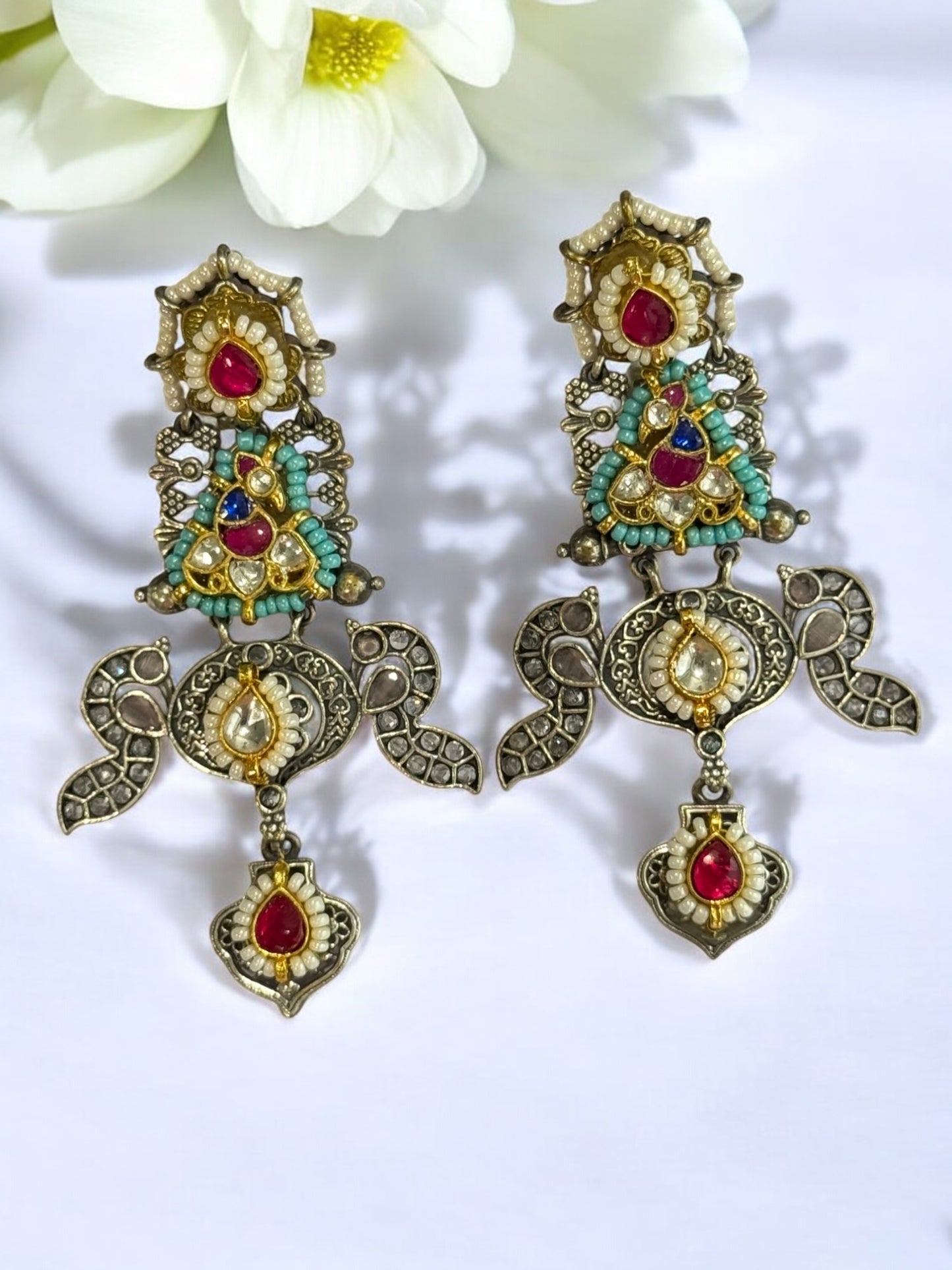 RUBY JANSYA GERMAN SILVER EARRINGS