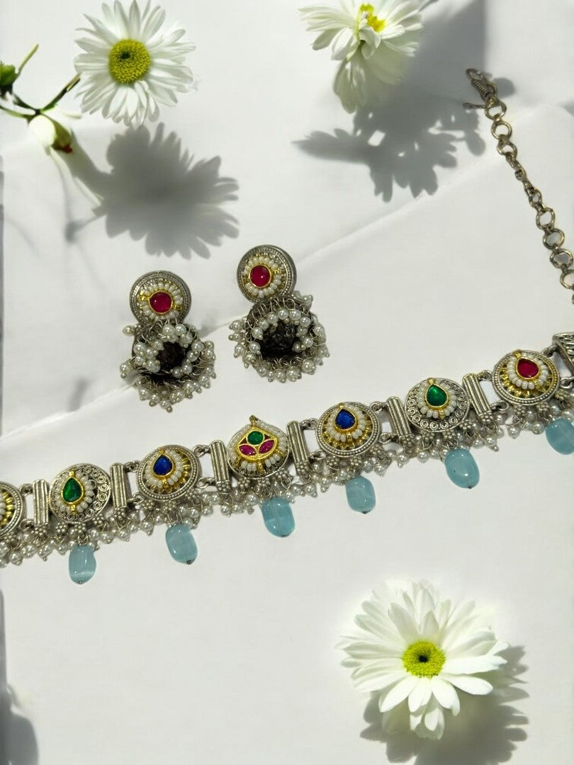 SEA BLUE ARINA GERMAN SILVER JEWELLERY SET