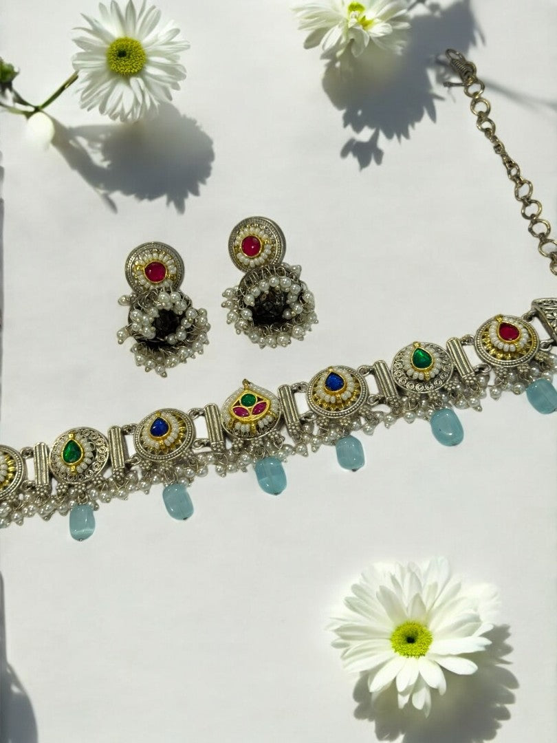 SEA BLUE ARINA GERMAN SILVER JEWELLERY SET