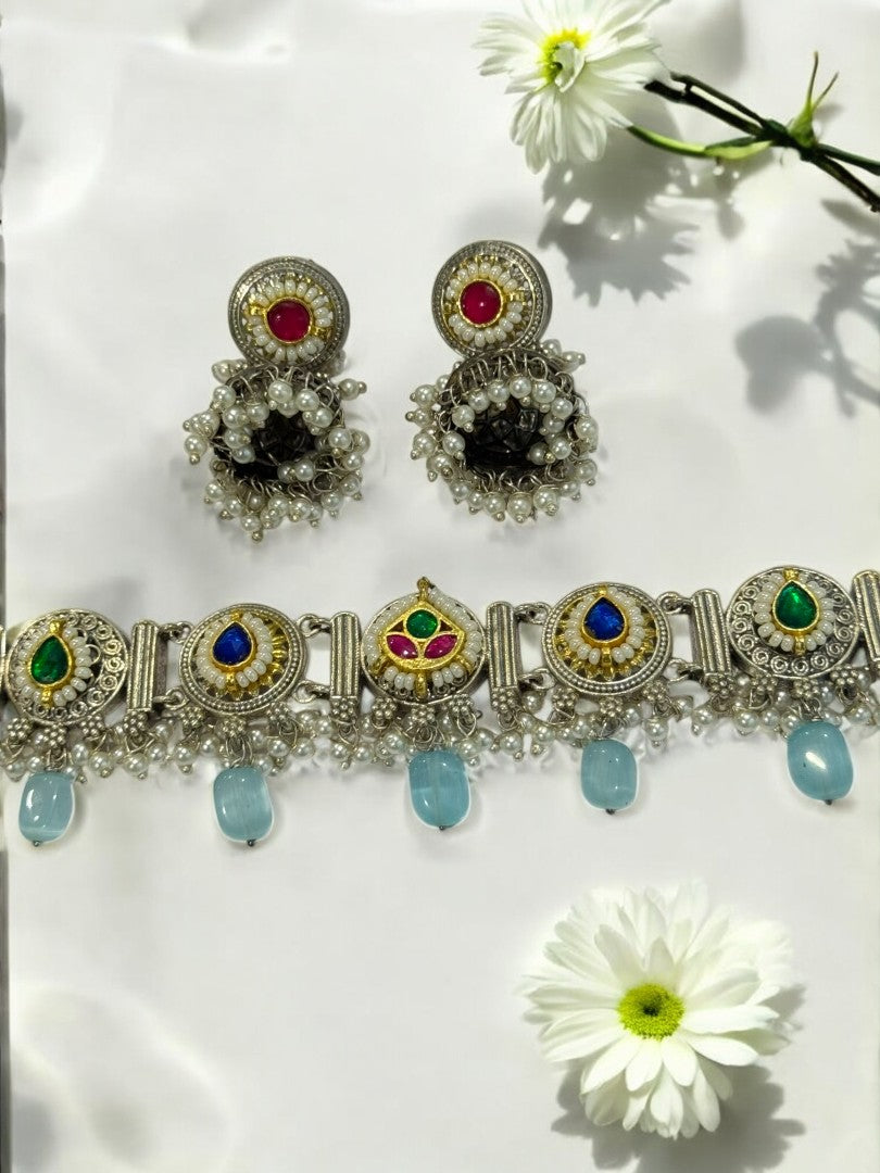 SEA BLUE ARINA GERMAN SILVER JEWELLERY SET