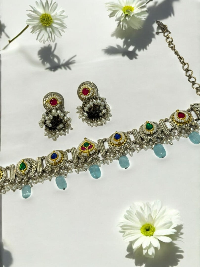 SEA BLUE ARINA GERMAN SILVER JEWELLERY SET