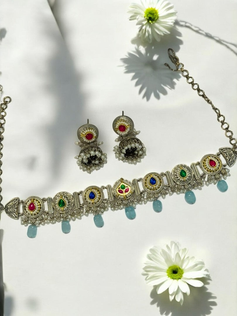 SEA BLUE ARINA GERMAN SILVER JEWELLERY SET