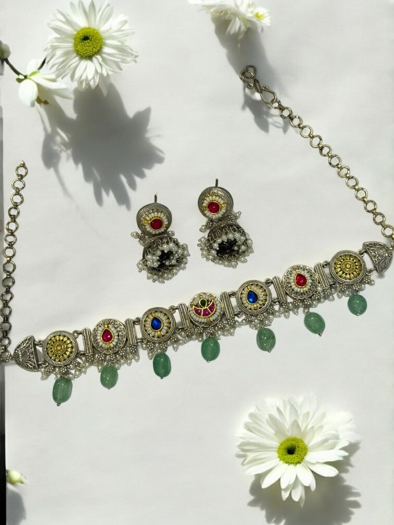 SEA GREEN ARINA GERMAN SILVER JEWELLERY SET