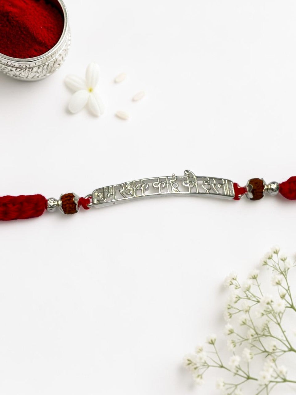 RED THREAD AARADHNA SILVER RAKHI