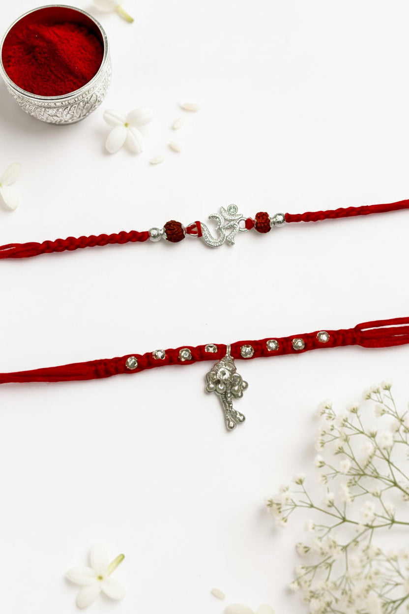 OM-GHUNGROO BHANUSHRI SILVER RAKHI (COUPLE RAKHI)