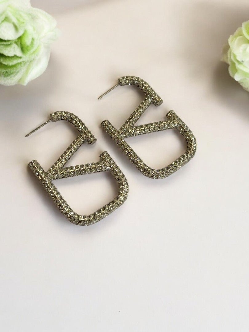 92.5 SILVER DIAMOND VALENTINO STUD EARRING