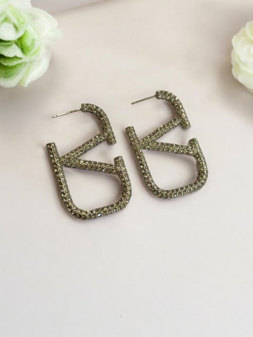 92.5 SILVER DIAMOND VALENTINO STUD EARRING