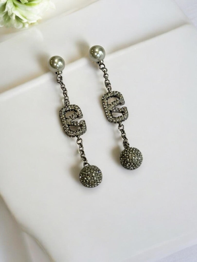 92.5 SILVER PLATED DIAMOND VALENTINO BRAND EARRING