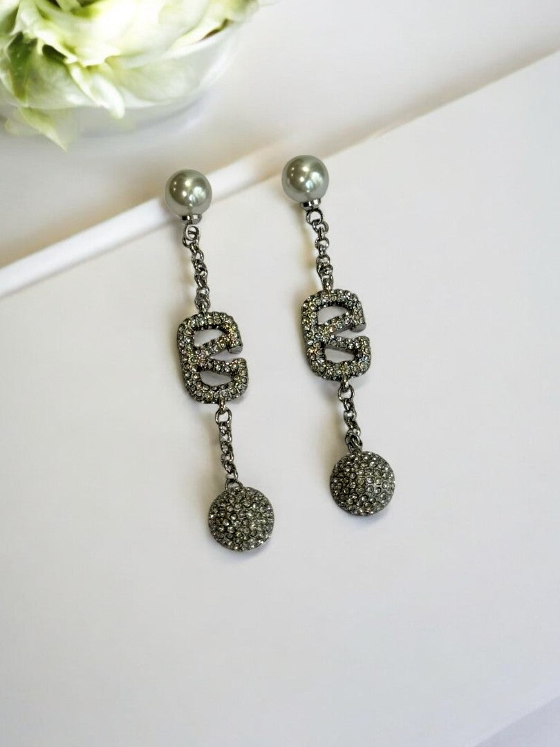 92.5 SILVER PLATED DIAMOND VALENTINO BRAND EARRING