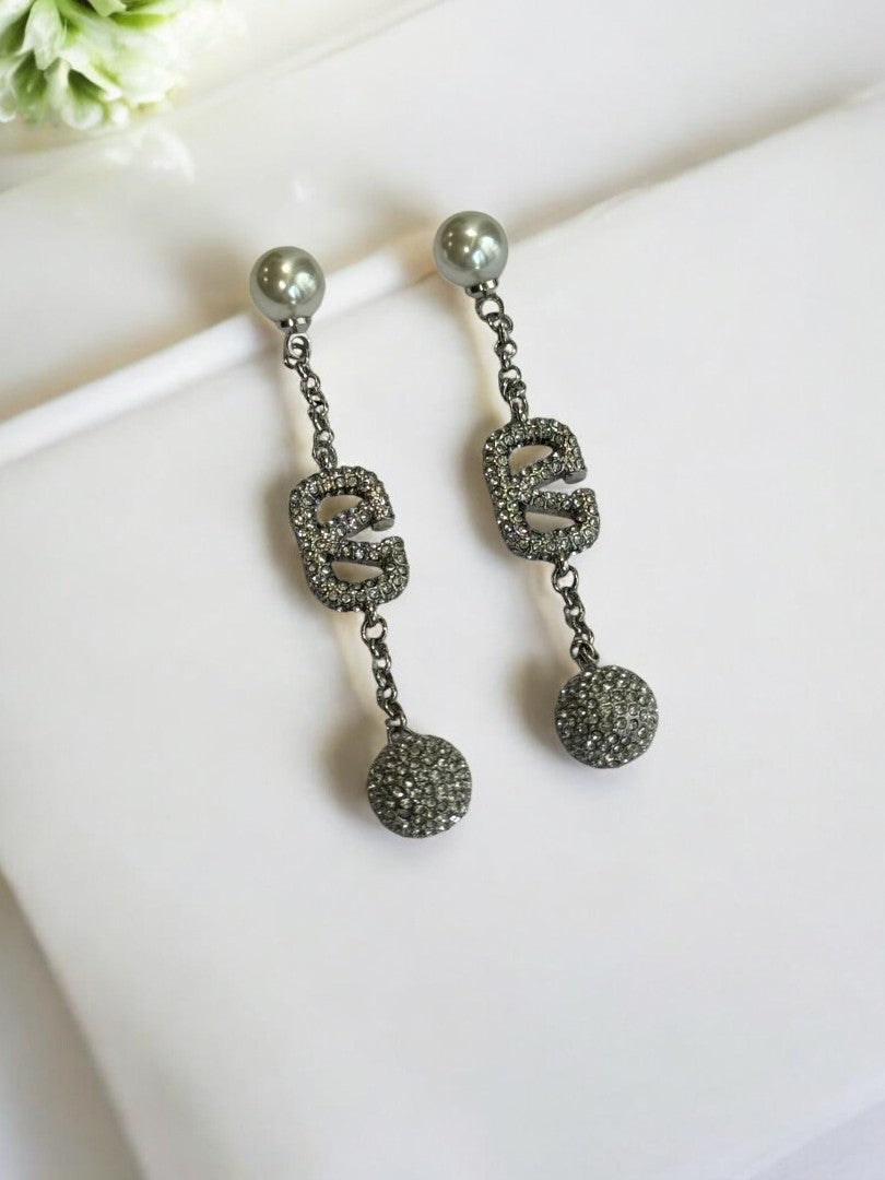 92.5 SILVER PLATED DIAMOND VALENTINO BRAND EARRING