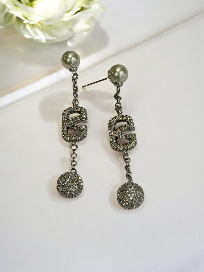 92.5 SILVER PLATED DIAMOND VALENTINO BRAND EARRING