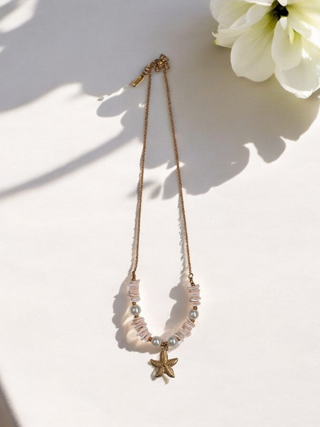 GOLDEN CHAIN WITH STAR FISH AND PEARLS