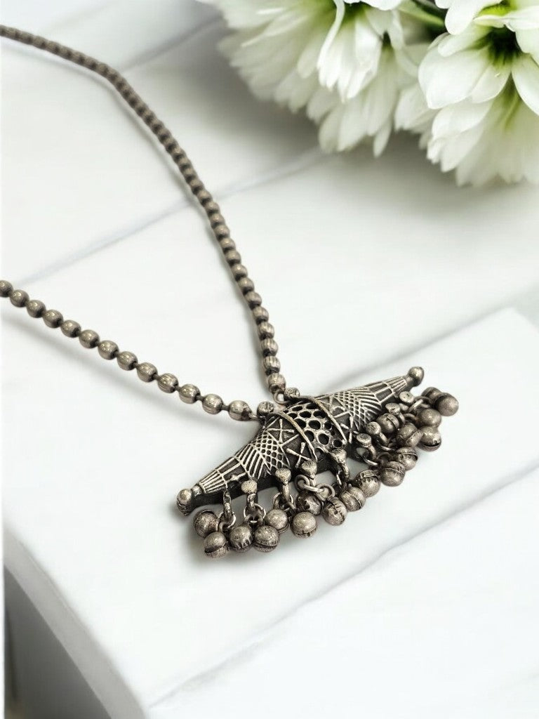 GERMAN SILVER BEADED MALA NECKLACE
