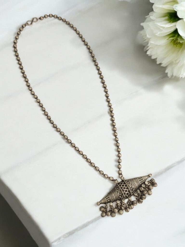 GERMAN SILVER BEADED MALA NECKLACE