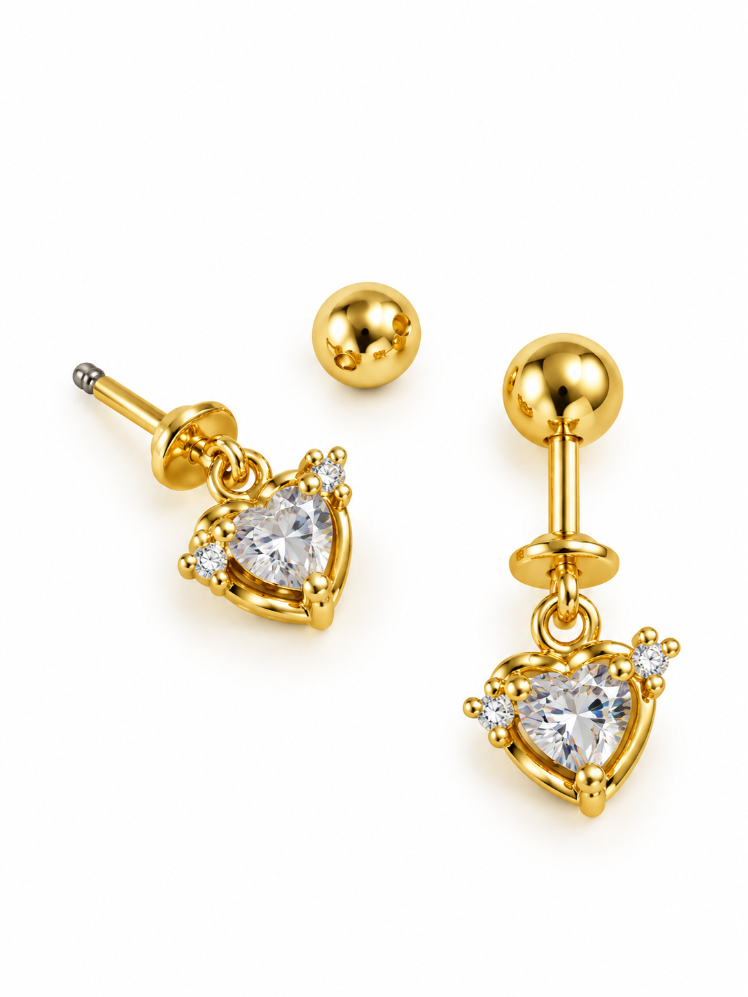 GOLDEN DIAMOND HEART ANNIKA HELIX EARRINGS