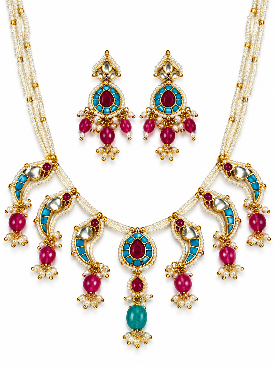 TURQUOISE MEENAKSHI HERITAGE JEWELLERY SET