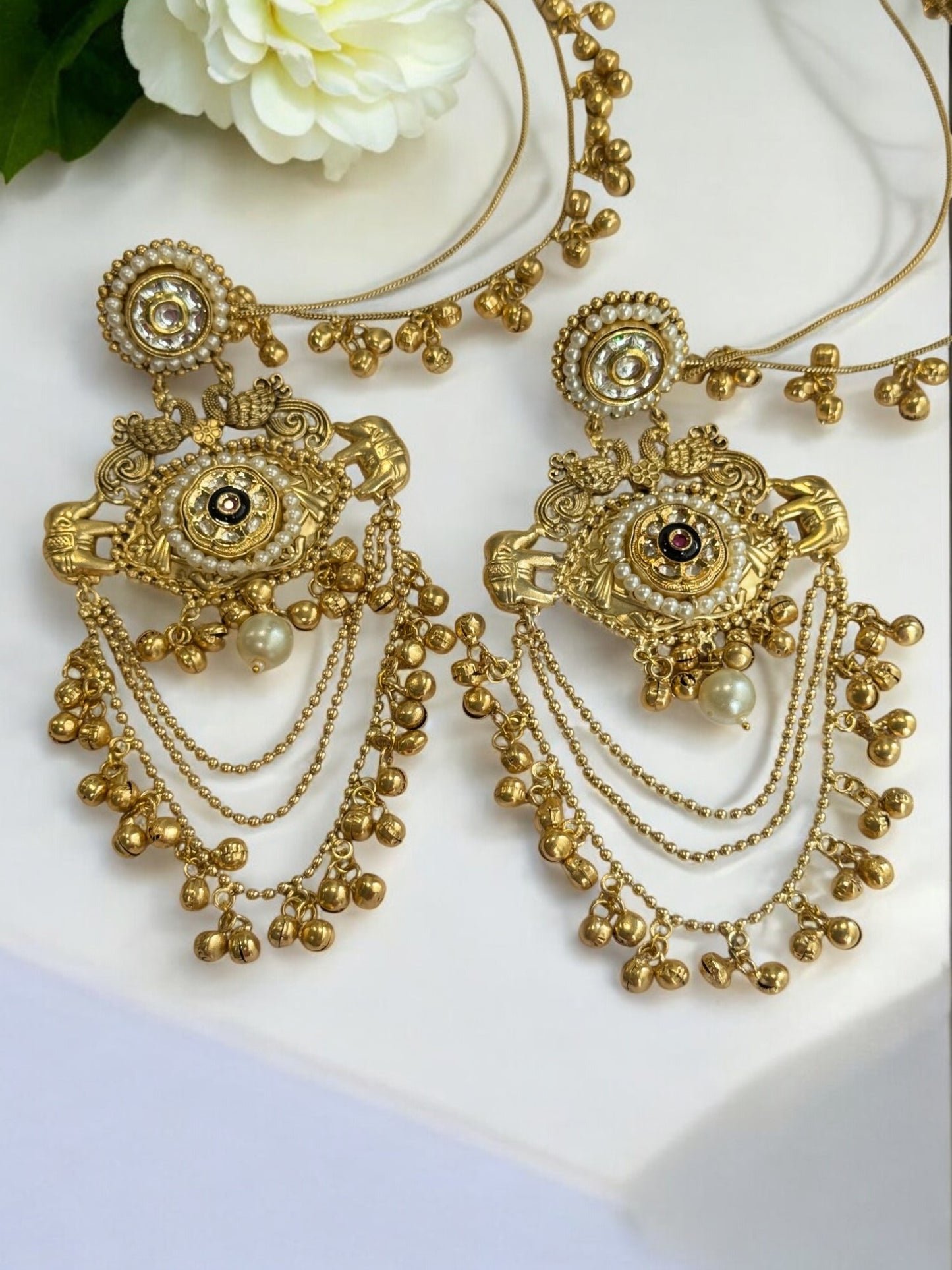 WHITE MANSHI GERMAN SILVER EARRINGS