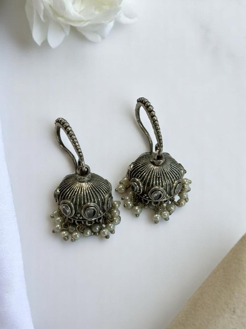 GERMAN SILVER HOOP ZUMKI EARRINGS