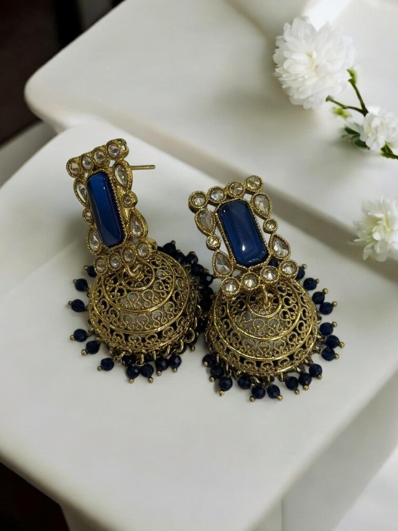 BLUE GHATISHA KUNDAN EARRINGS