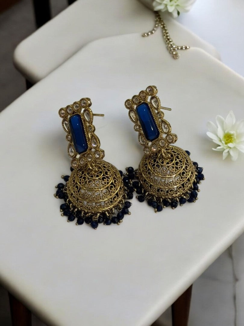 BLUE GHATISHA KUNDAN EARRINGS