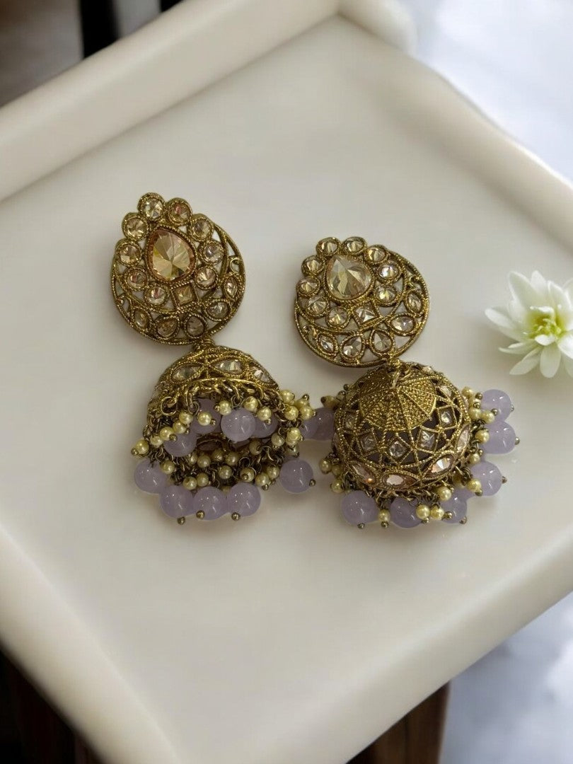LIGHT PURPLE PASHMINAKSHI KUNDAN EARRINGS