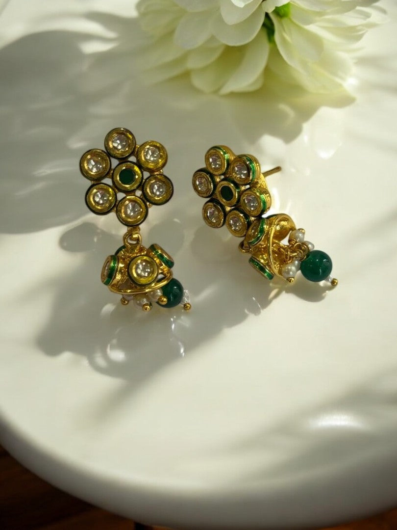 GREEN ARNAVEKSHA KUNDAN EARRINGS