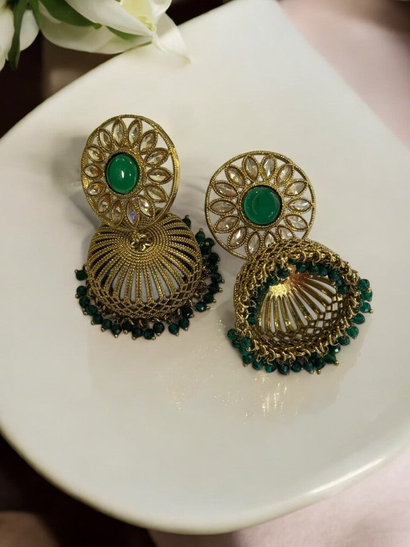 GREEN SHMIKSHA KUNDAN EARRINGS