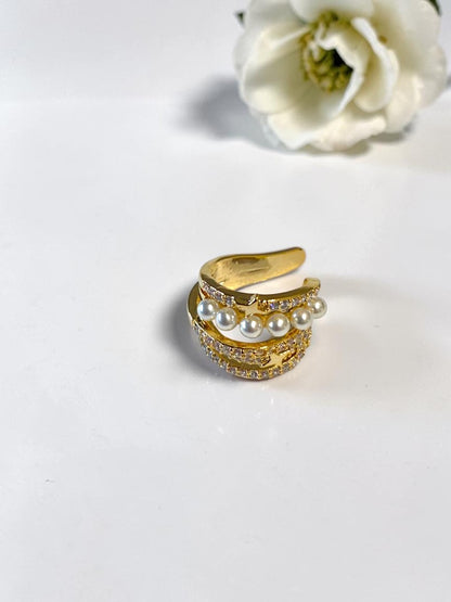 GOLDEN PEARL-DIAMOND BRIAR EAR CUFF