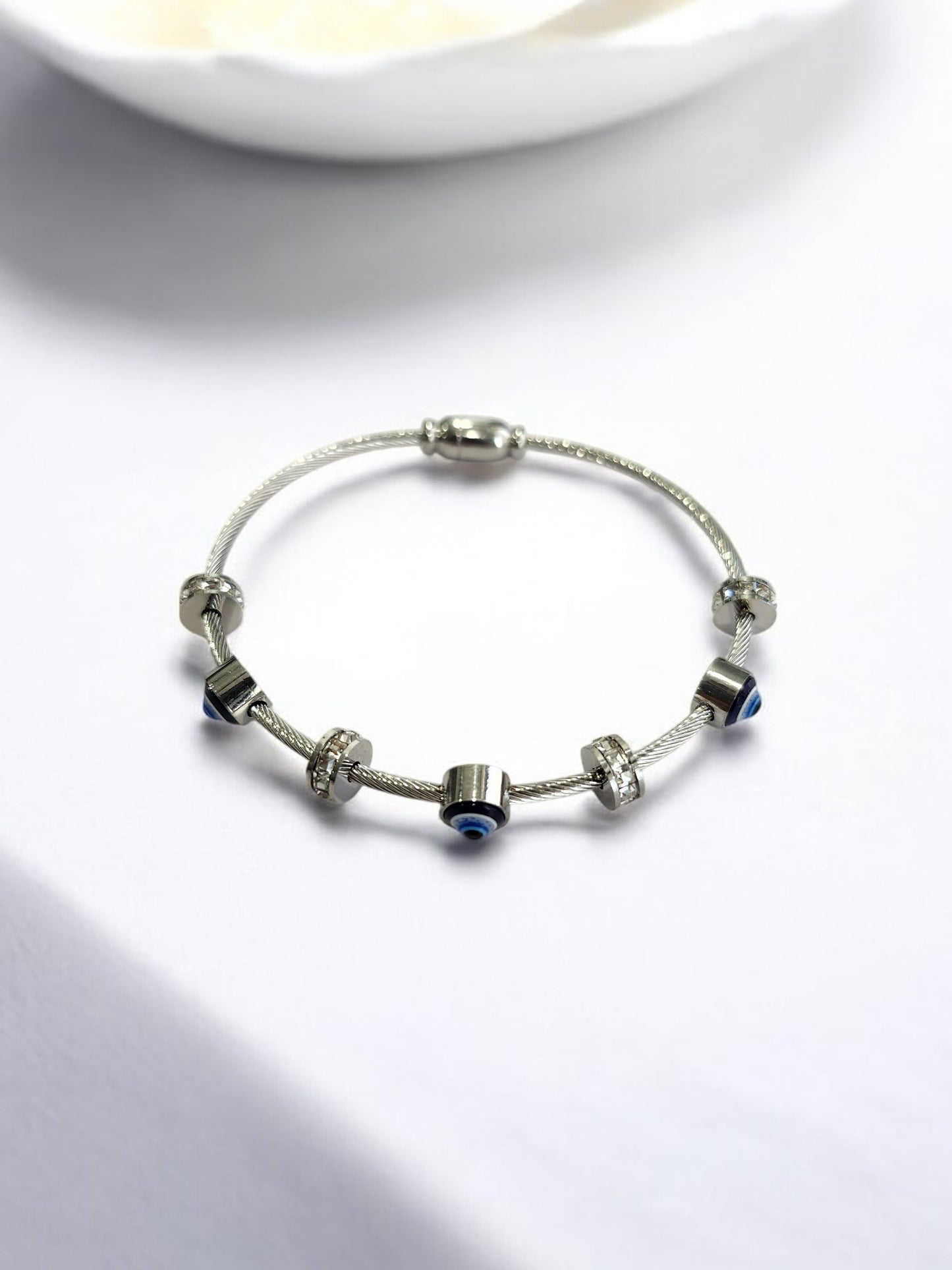 SILVER EVIL EYE GAUTAMI BRACELET ANTI TARNISH
