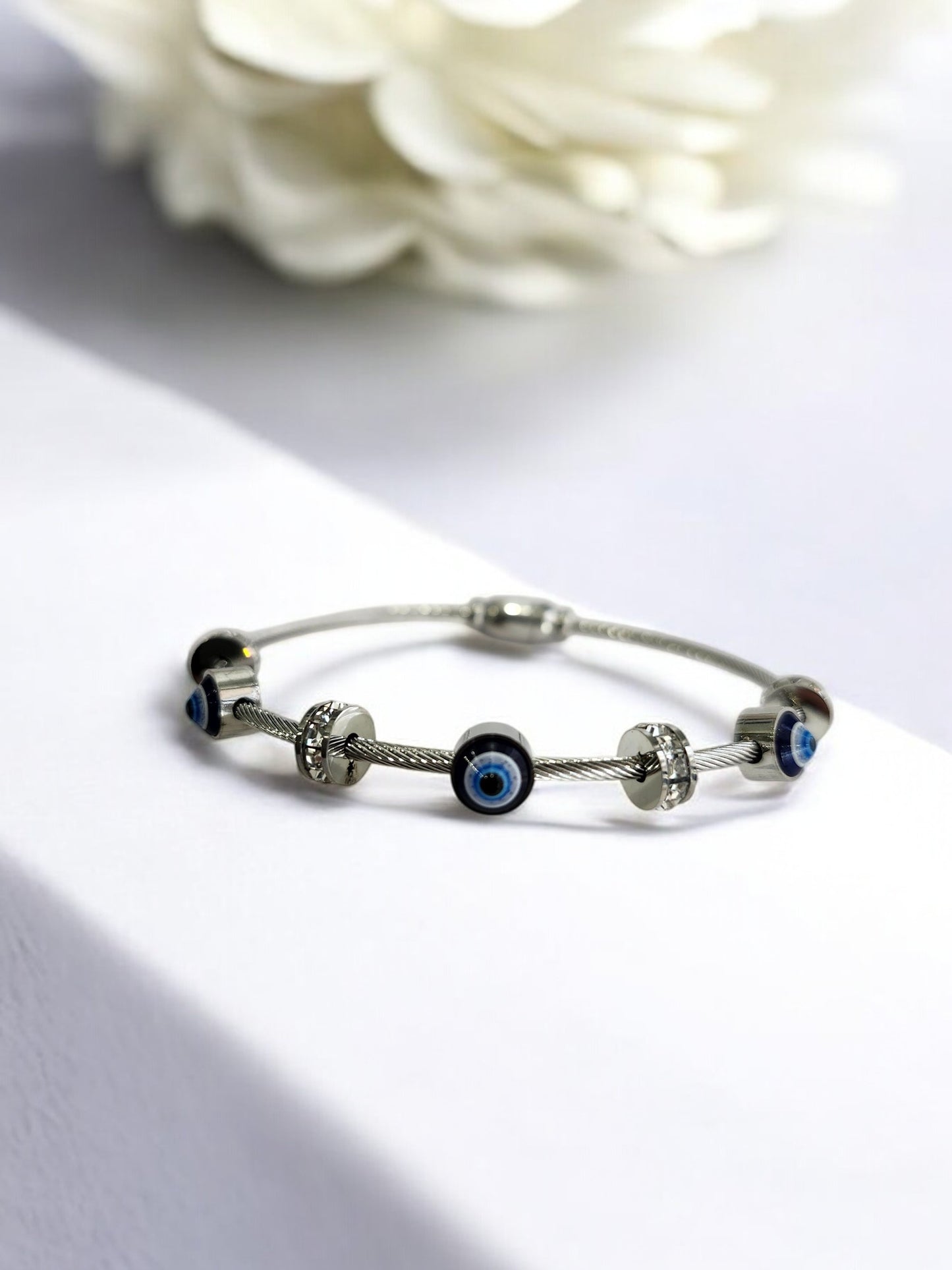 SILVER EVIL EYE GAUTAMI BRACELET ANTI TARNISH
