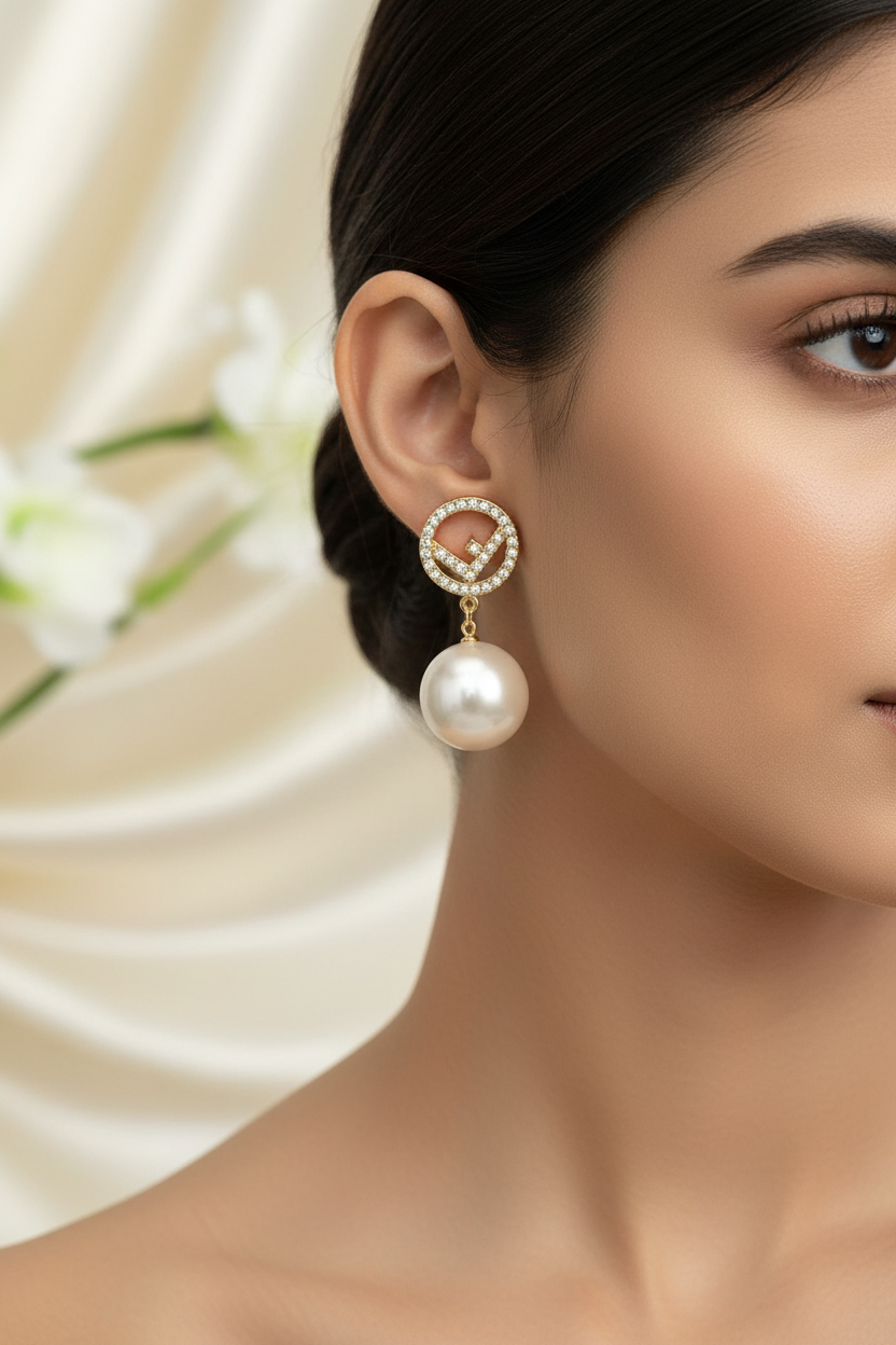 DIAMOND HANG PEARL FENDI RITI EARRING