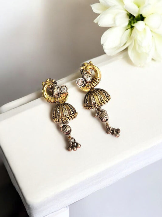 GOLDEN AMIKSHA GERMAN SILVER EARRINGS