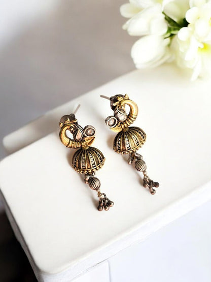 GOLDEN AMIKSHA GERMAN SILVER EARRINGS