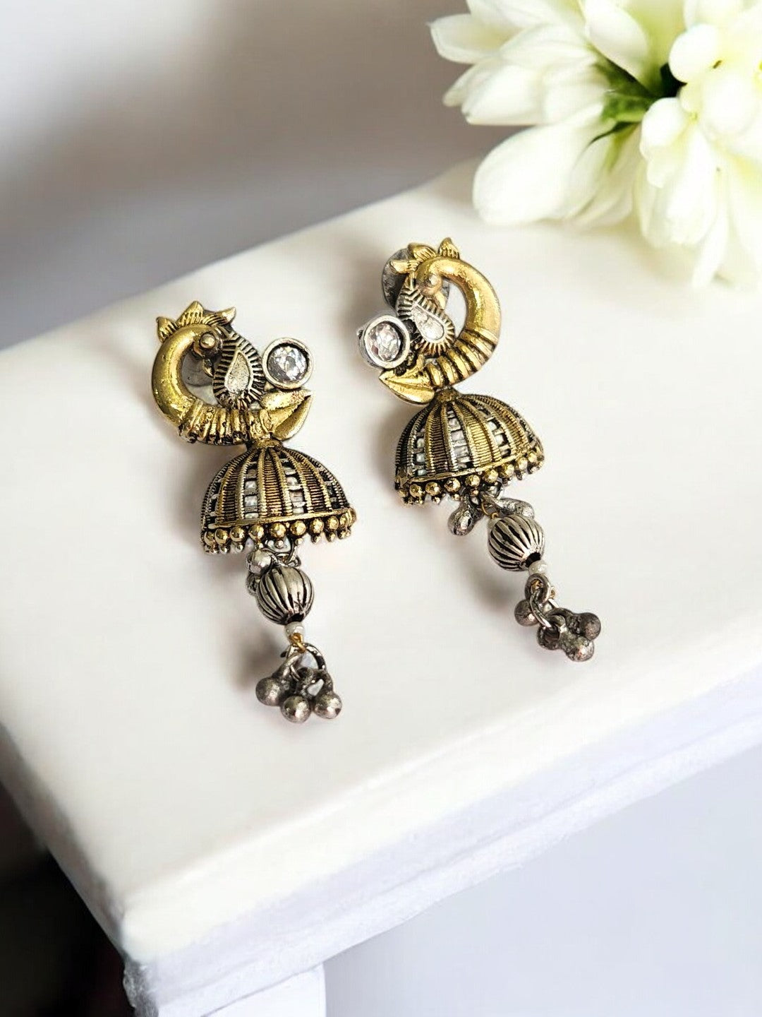 GOLDEN AMIKSHA GERMAN SILVER EARRINGS
