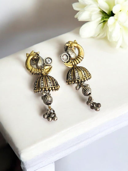 GOLDEN AMIKSHA GERMAN SILVER EARRINGS