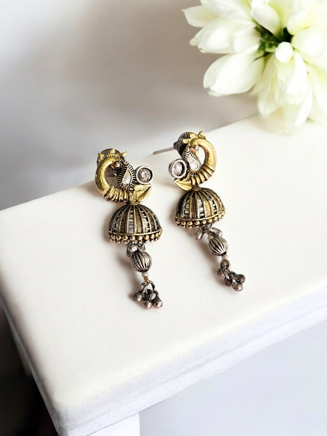 GOLDEN AMIKSHA GERMAN SILVER EARRINGS