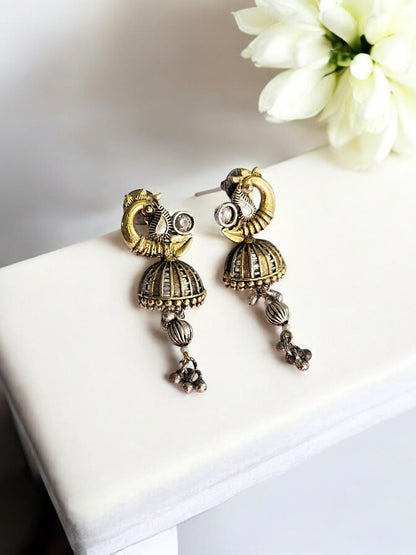 GOLDEN AMIKSHA GERMAN SILVER EARRINGS