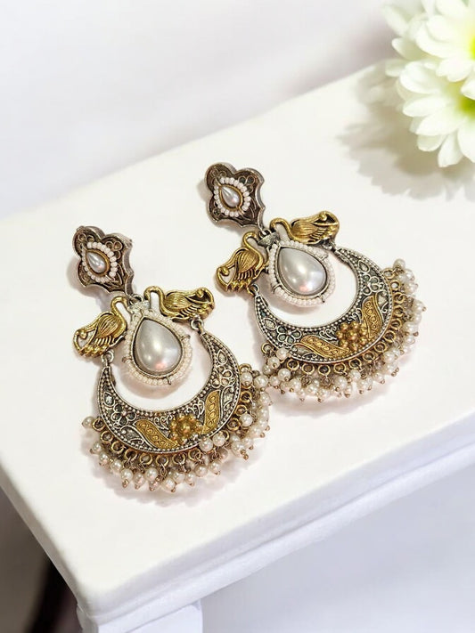 PEARL CHAND BALI AYANSHEY GERMAN SILVER EARRINGS