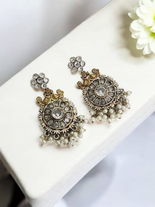 PEARL DIAMOND ISHIE GERMAN SILVER EARRINGS