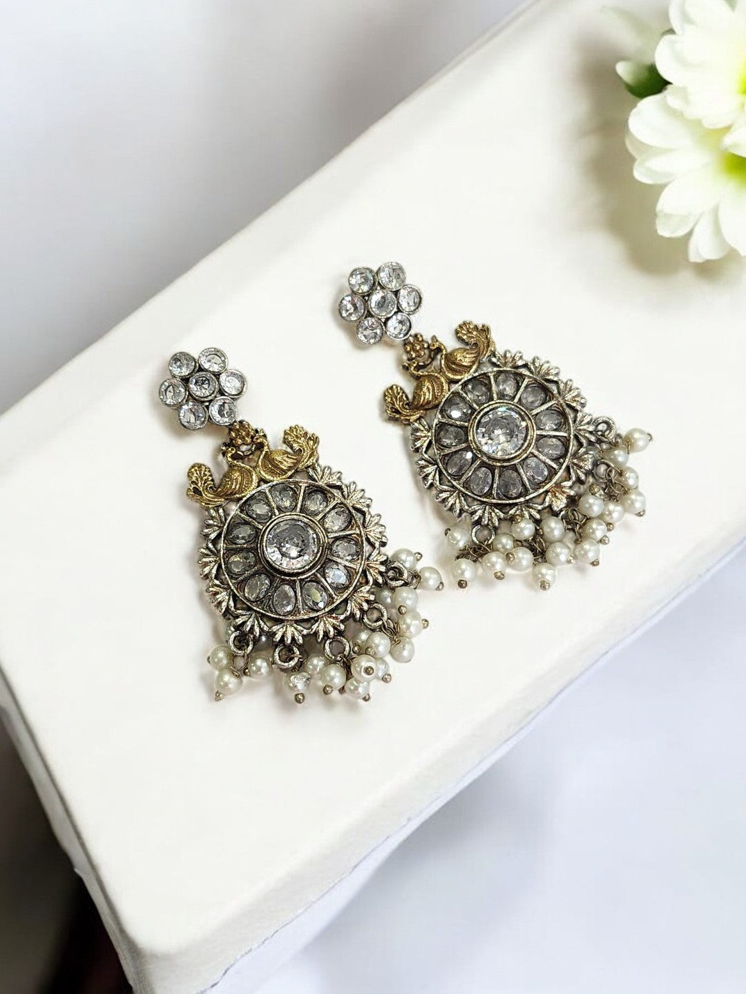 PEARL DIAMOND ISHIE GERMAN SILVER EARRINGS